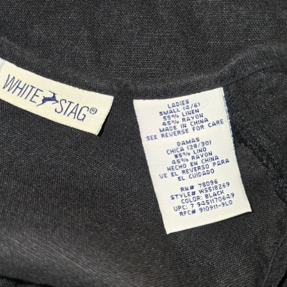 White Stag Linen Blend Black Sleeveless Sundress V Neck Womens Small Size 4/6 - Picture 9 of 9